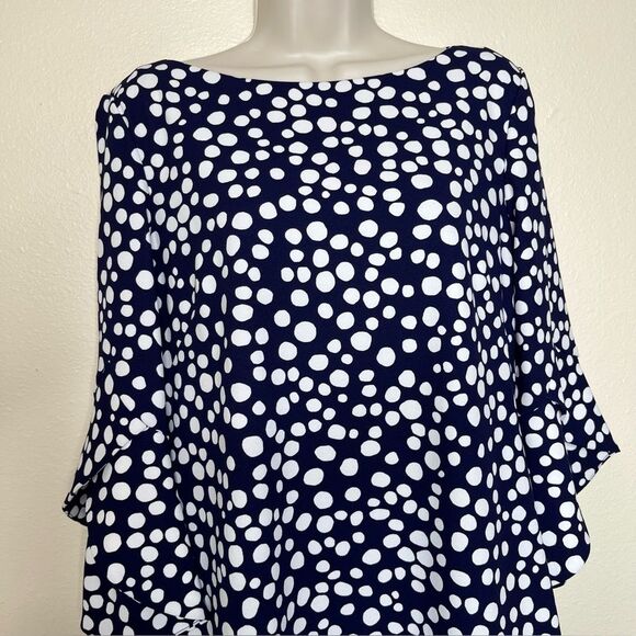 NWT Vince Camuto Navy White Polka Dot Bell Tulip Sleeve Shift Dress Women 10 - Picture 3 of 13